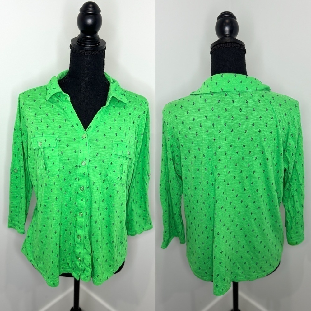 Liz Claiborne Green Petite Button Up Casual Blouse (PL)